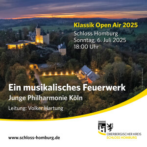 Mit diesem Plakat wirbt Schloss Homburg für das Klassik Open Air 2025. (Foto/Grafik: OBK/Holger Hage für "Das Bergische")