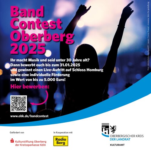 Die Preisträgerinnen und Preisträger des ersten Band Contest Oberberg stehen fest. (Grafik/ Foto: Museum und Forum Schloss Homburg) Die Preisträgerinnen und Preisträger des ersten Band Contest Oberberg stehen fest. (Grafik/ Foto: Museum und Forum Schloss Homburg)