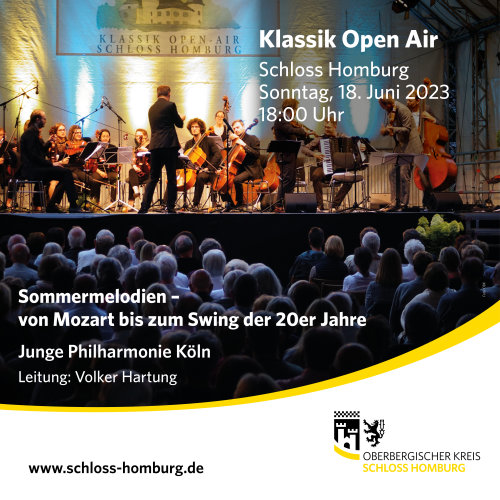 Das Klassik Open Air 2023 präsentiert Sommermelodien - von Mozart bis zum Swing der Goldenen 20er Jahre. (Foto/Grafik: OBK/ Nina Backe)