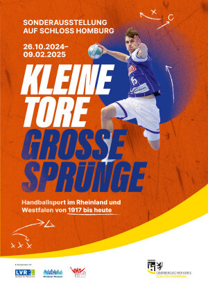 Mit diesem Plakat wirbt das Museum und Forum Schloss Homburg für die Sonderausstellung zur Geschichte des Handballsports, der im Oberbergischen Kreis besondere Bedeutung hat. (Grafik/ Foto: Museum und Forum Schloss Homburg)