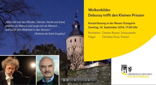 Ausschnitt aus Infokarte zur Konzertlesung auf Schloss Homburg "Wolkenbilder. Debussy trifft den Kleinen Prinz" (Foto:OBK) 